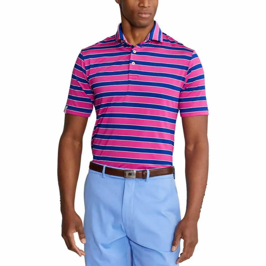 Clothes * | Polo Ralph Lauren Rlx Ralph Lauren Featherweight Tri-Color Stripe Heritage Mens Golf Polo Heritage Royal