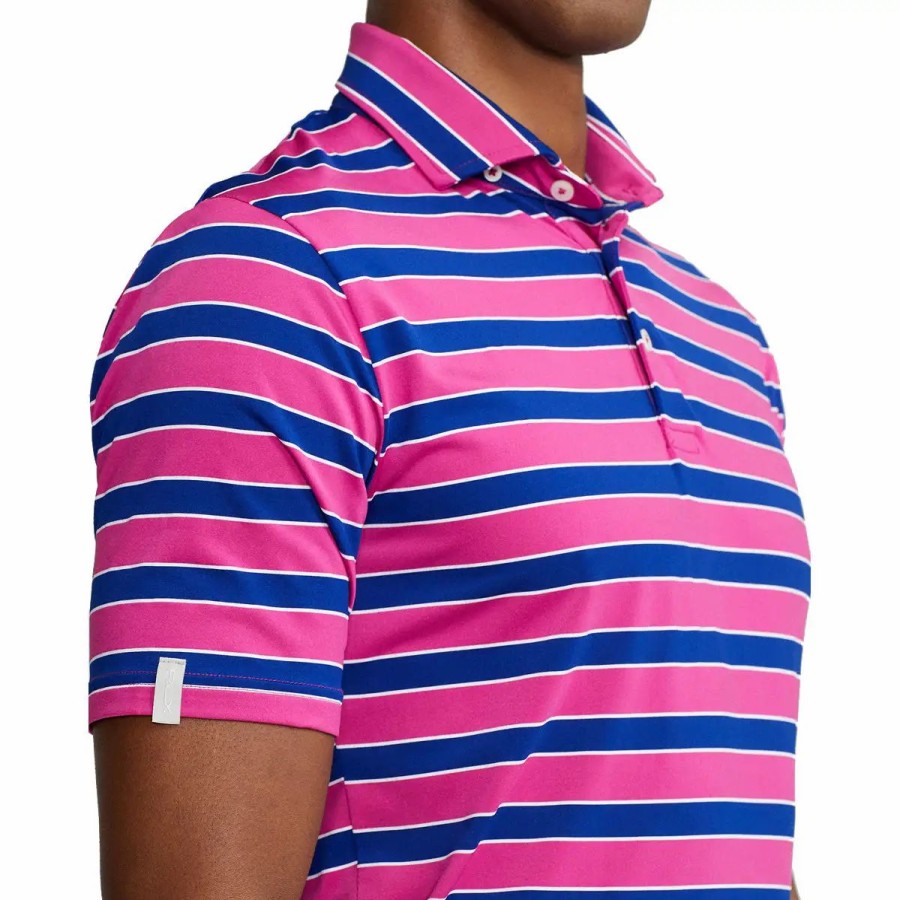 Clothes * | Polo Ralph Lauren Rlx Ralph Lauren Featherweight Tri-Color Stripe Heritage Mens Golf Polo Heritage Royal