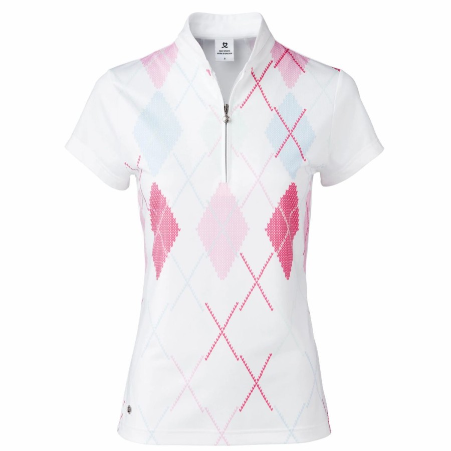 Clothes * | Daily Sports Aletta White Argyle Womens Golf Polo White 100