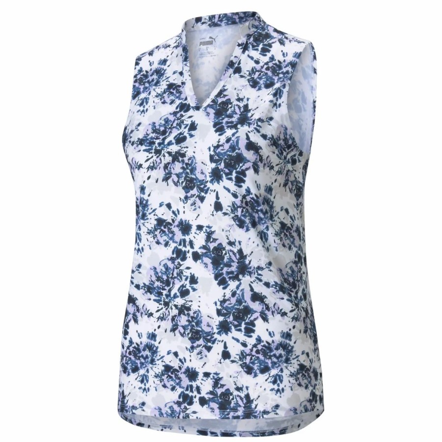 Clothes * | Puma Golf Puma Cloudspun Floral Tie Dye Womens Golf Polo Nvy Blzr/Lt Lav