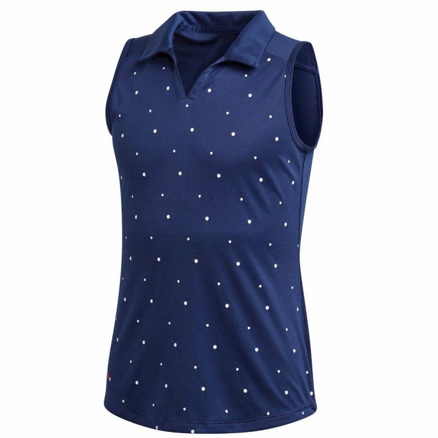 Kids Golf * | Adidas Golf Adidas Dot Print Girls Sleeveless Golf Polo Dark Blue