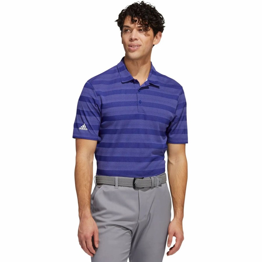 Clothes * | Adidas Golf Adidas Two-Color Striped Indigo Mens Golf Polo Indigo/Lt Purpl