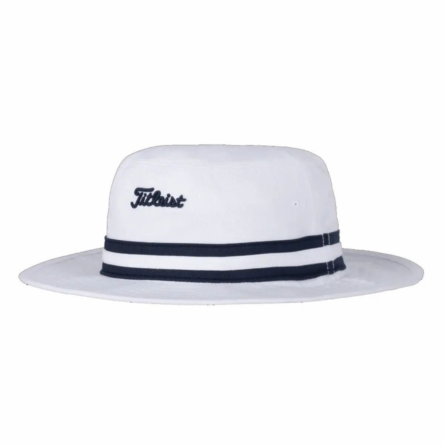 Accessories * | Titleist Cotton Stripe Mens Bucket Hat White/Navy