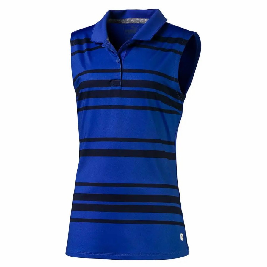 Kids Golf * | Puma Golf Puma Stripe Sleeveless Girls Golf Polo