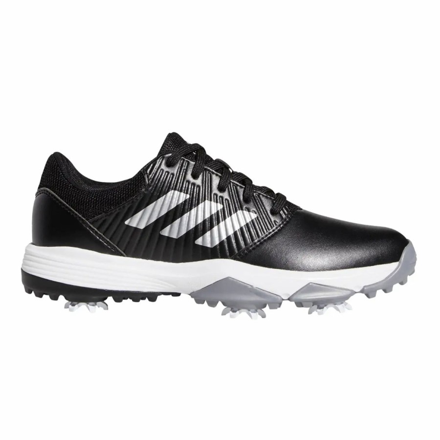 Kids Golf * | Adidas Golf Adidas Cp Traxion Black Junior Golf Shoes Black/White