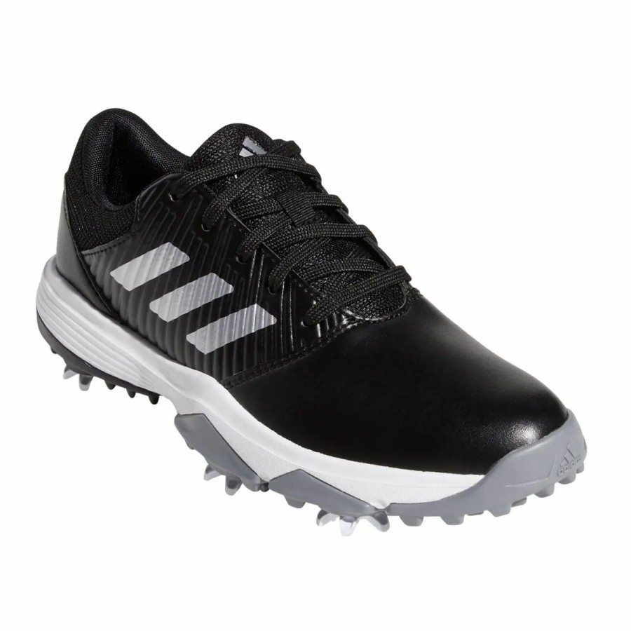 Kids Golf * | Adidas Golf Adidas Cp Traxion Black Junior Golf Shoes Black/White