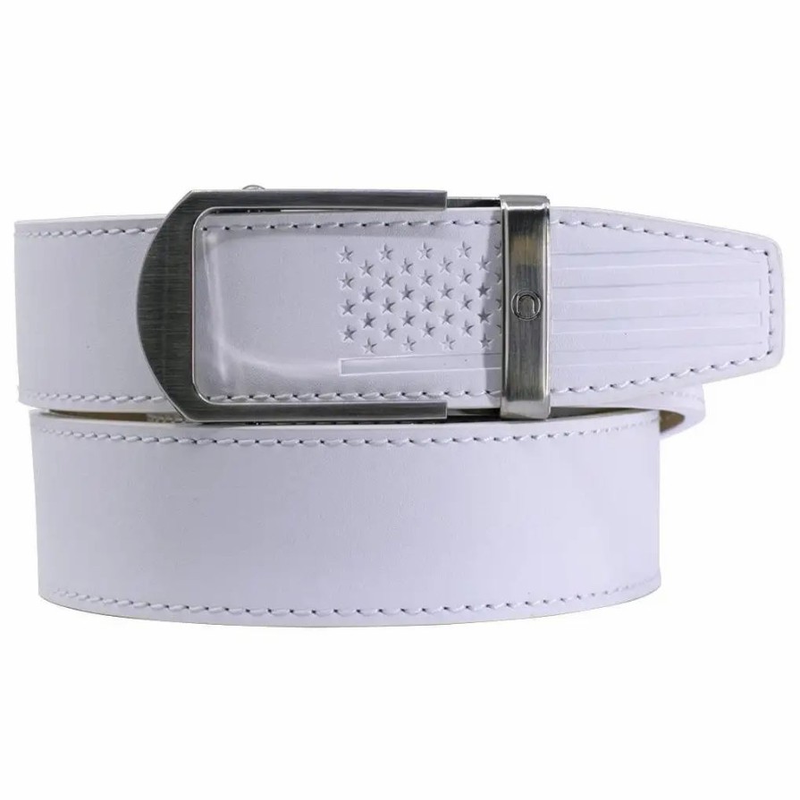 Clothes * | Nexbelt Smooth White Usa Flag Tip Debossed Mens Belt