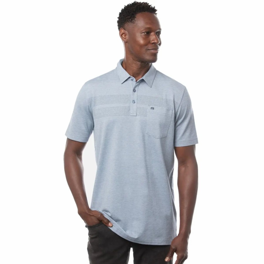 Clothes * | Travismathew Aerial View Heather Federal Blue Mens Golf Polo Hthr Fedrl Blu