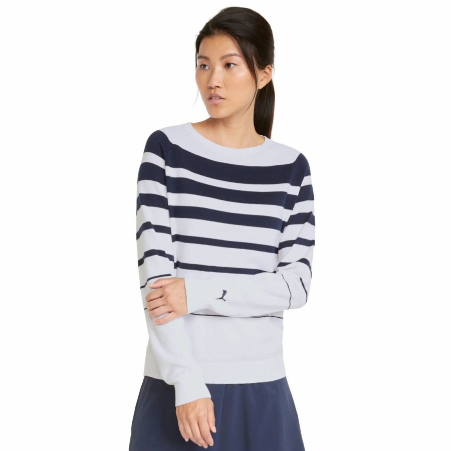 Clothes * | Puma Golf Puma Striped Womens Golf Sweater Nvy Blzr/Wht 01