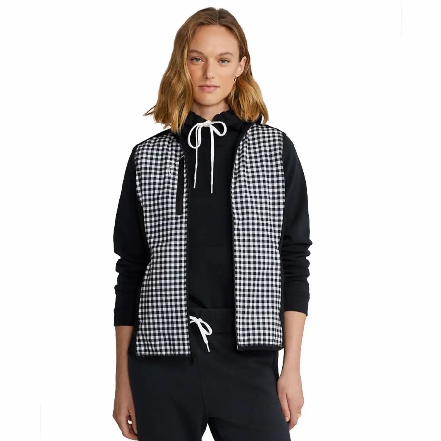 Clothes * | Polo Ralph Lauren Rlx Ralph Lauren Techy Terry Black Gingham Womens Golf Vest Black/Gingham