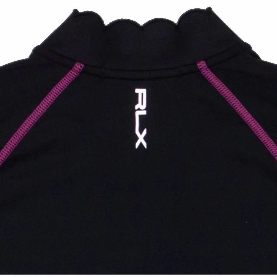 Clothes * | Polo Ralph Lauren Rlx Ralph Lauren Scallop Collar Power Stretch Black Womens Golf 1/4 Zip Polo Bk/Arub Pk