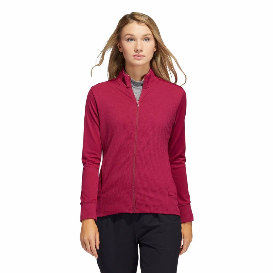 Clothes * | Adidas Golf Adidas Textured Womens Golf Jacket Legacy Burgundy