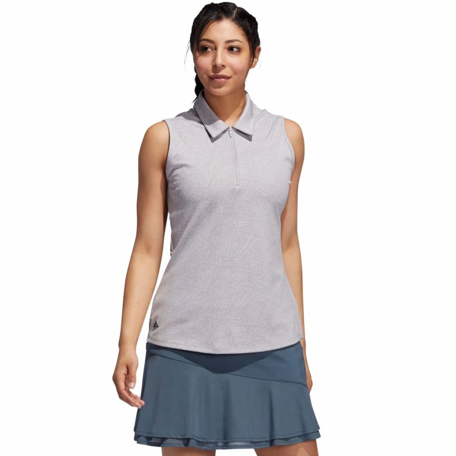 Clothes * | Adidas Golf Adidas Jacquard Womens Sleeveless Golf Polo Glory Grey