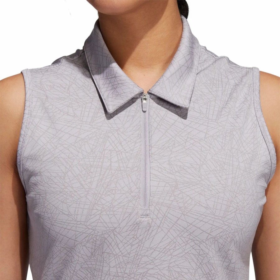 Clothes * | Adidas Golf Adidas Jacquard Womens Sleeveless Golf Polo Glory Grey