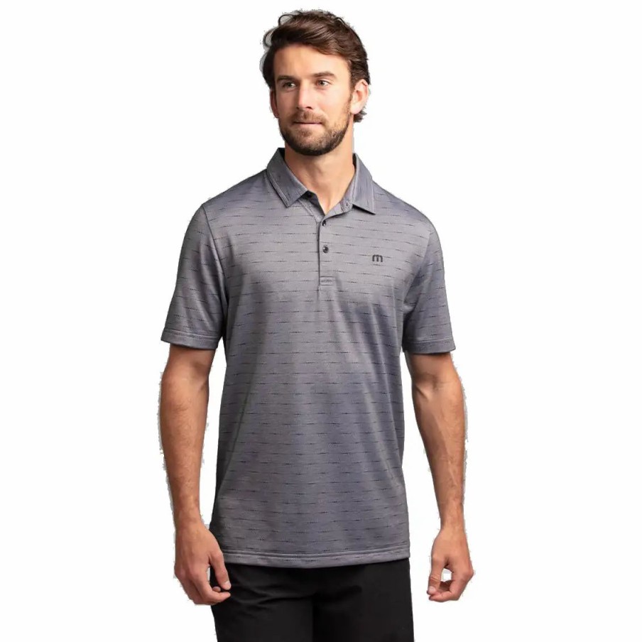 Clothes * | Travismathew Attached Mens Golf Polo Htr Grey Pinstr