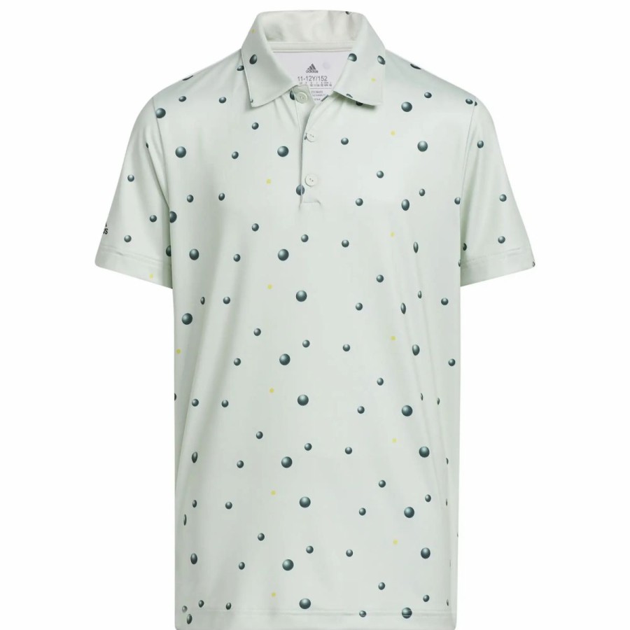 Kids Golf * | Adidas Golf Ball Print Boys Golf Polo Linen Green 334