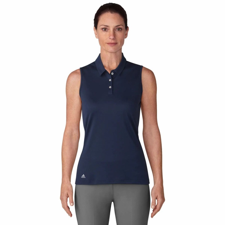 Clothes * | Adidas Golf Adidas Performance Navy Womens Sleeveless Golf Polo Collegiate Navy