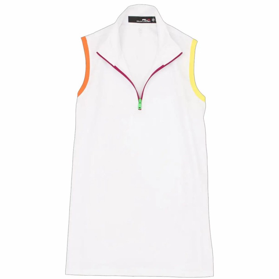 Clothes * | Polo Ralph Lauren Rlx Ralph Lauren Tri-Colored Airtech Pique White Womens Golf 1/4 Zip Pure Wht Multi