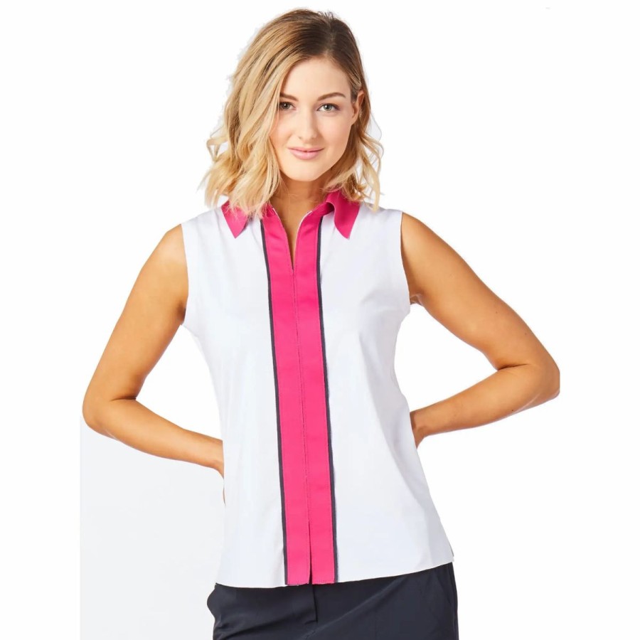 Clothes * | Belyn Key Piped Contrast Womens Sleeveless Golf Polo C/R