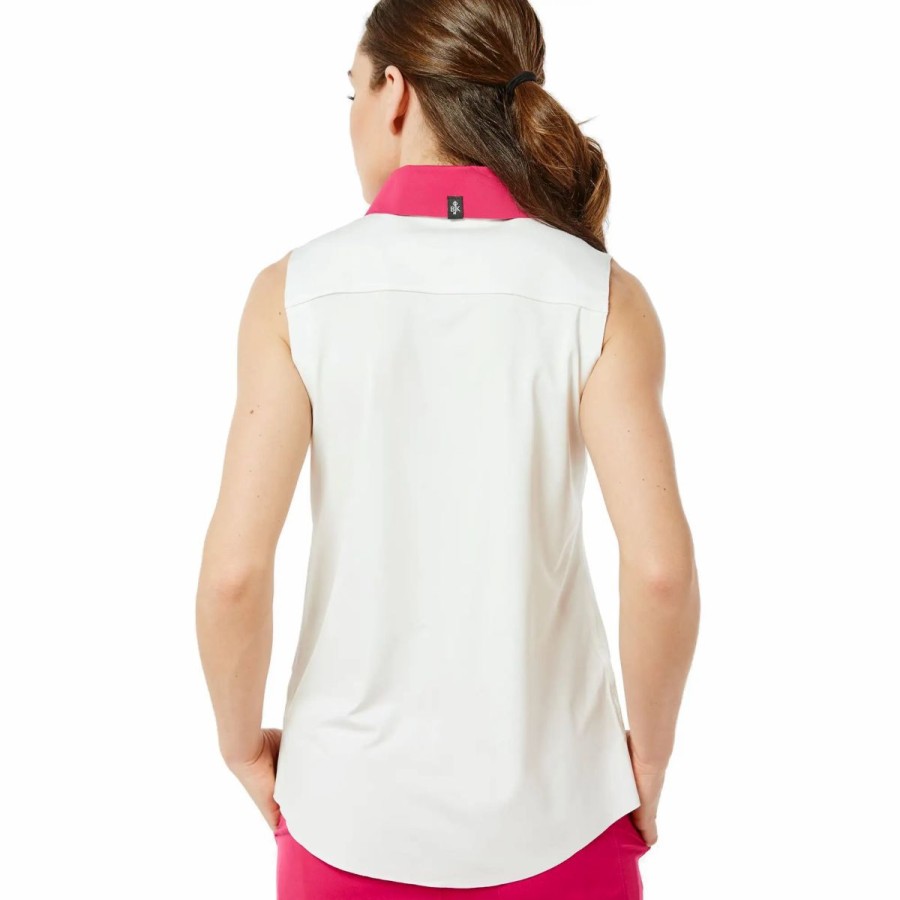 Clothes * | Belyn Key Piped Contrast Womens Sleeveless Golf Polo C/R