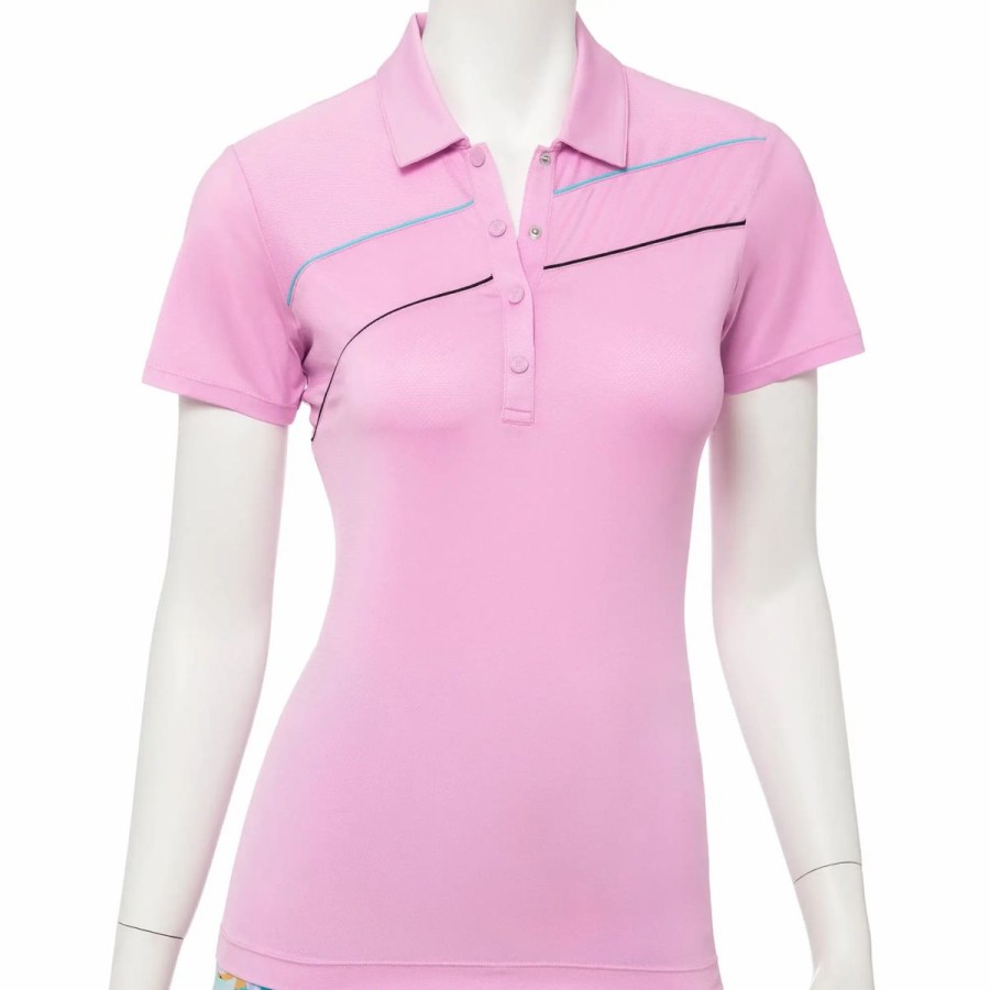 Clothes * | Ep Ny Bora Bora Curved Piping Womens Short Sleeve Golf Polo 6073 Pk Sand Mu