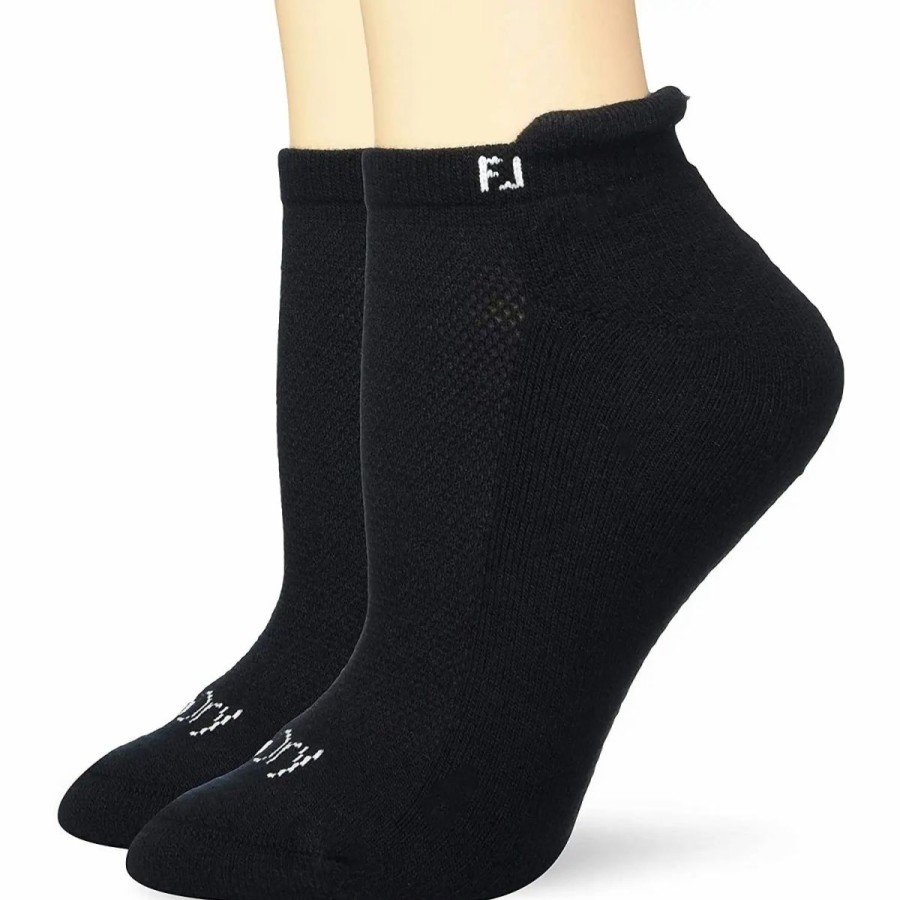 Clothes * | Footjoy Prodry Roll Tab Black Womens 2 Pack Golf Socks