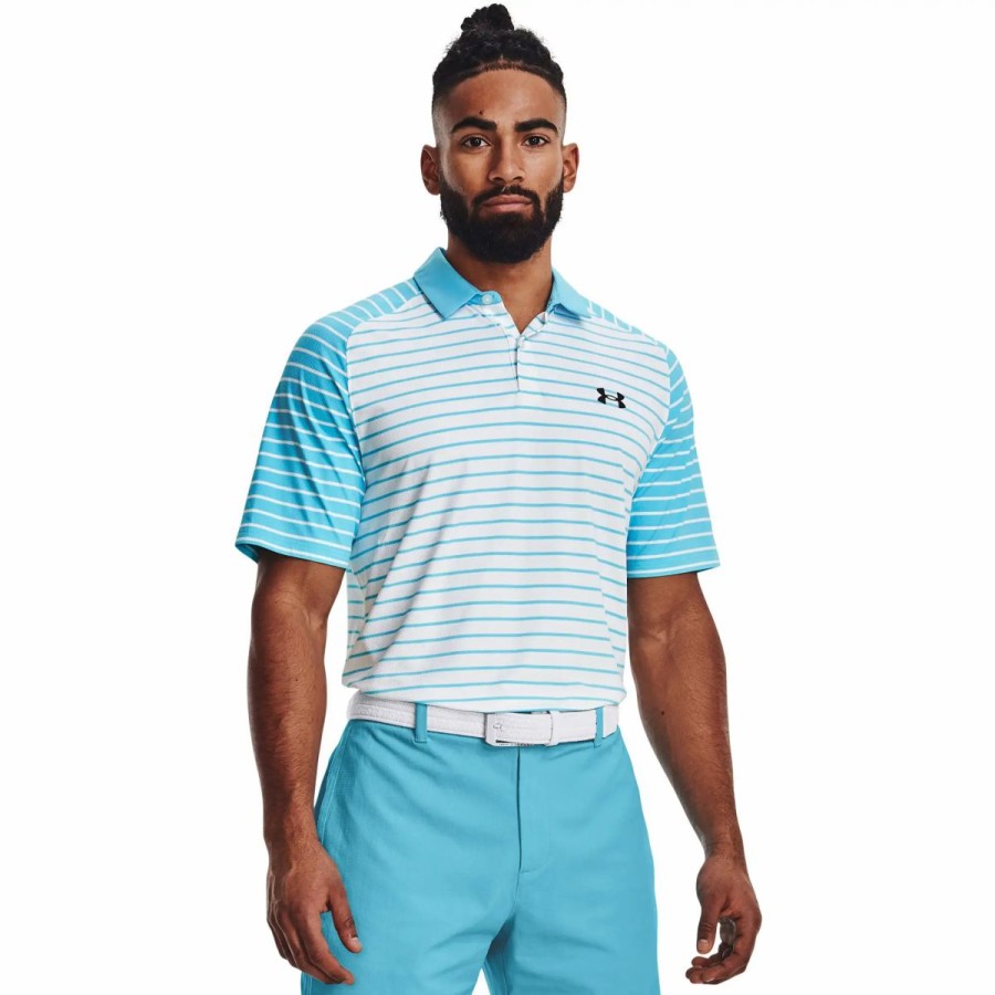 Clothes * | Under Armour Iso-Chill Mix Stripe Mens Golf Polo Fresco Blue 481