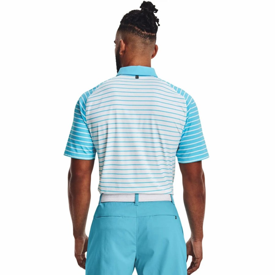 Clothes * | Under Armour Iso-Chill Mix Stripe Mens Golf Polo Fresco Blue 481