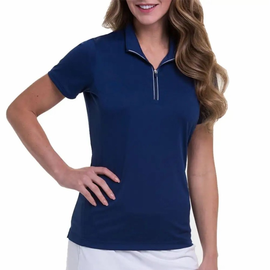 Clothes * | Ep Ny Ep New York Convertible Zip Mock Inky Womens Short Sleeve Golf Polo Inky 4060