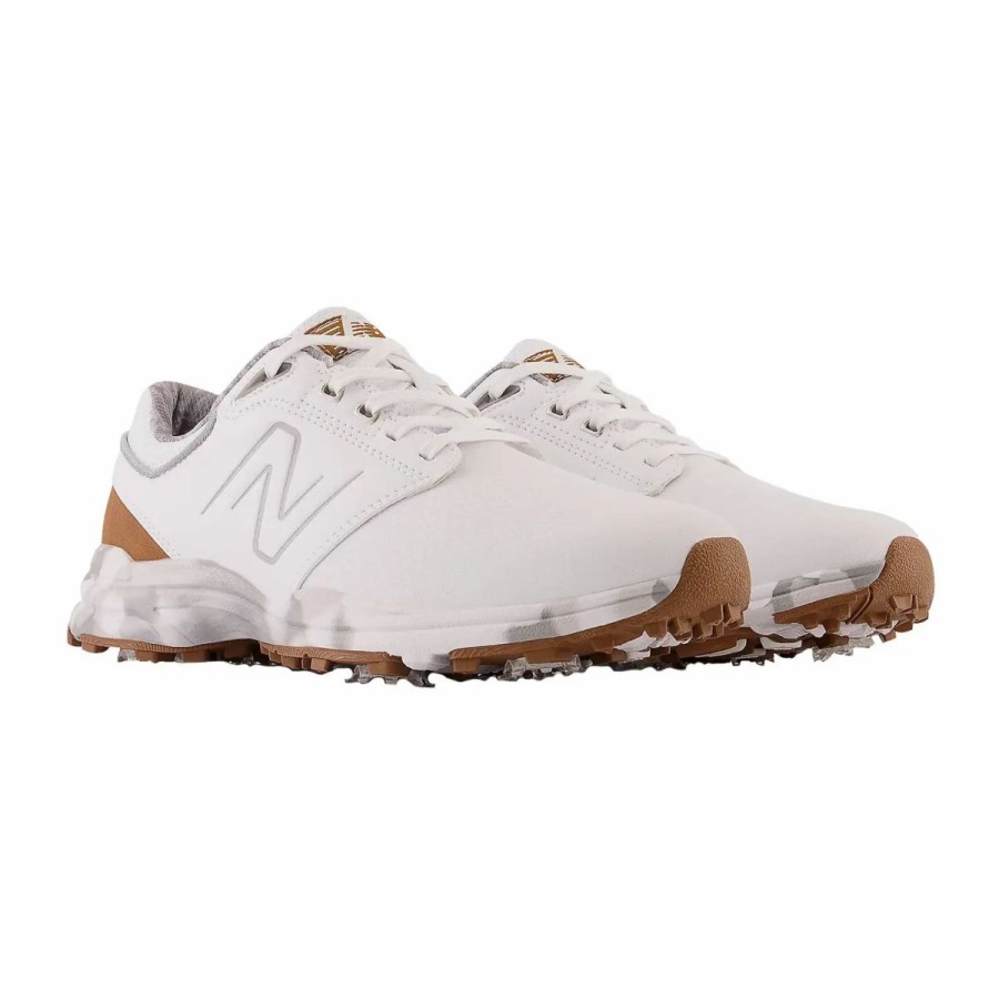 Shoes * | New Balance Golf New Balance Brighton Spiked Mens Golf Shoes White/Brown