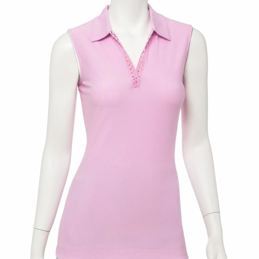 Clothes * | Ep Ny Bora Bora Snakeskin Laser Trim Womens Sleeveless Golf Polo 6072 Pink Sands