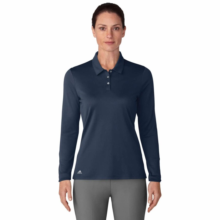 Clothes * | Adidas Golf Adidas Performance Navy Womens Long Sleeve Golf Polo Collegiate Navy