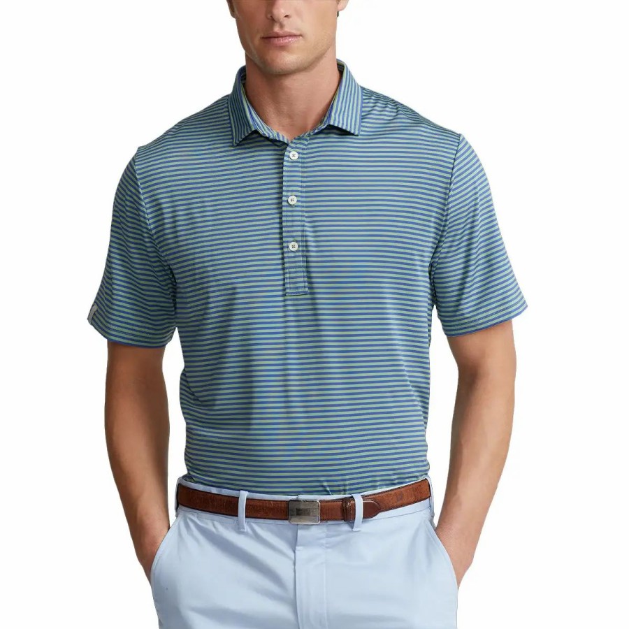 Clothes * | Polo Ralph Lauren Rlx Ralph Lauren Lightweight Airflow Feed Stripe Green Mens Golf Polo Outbk Green/Lib