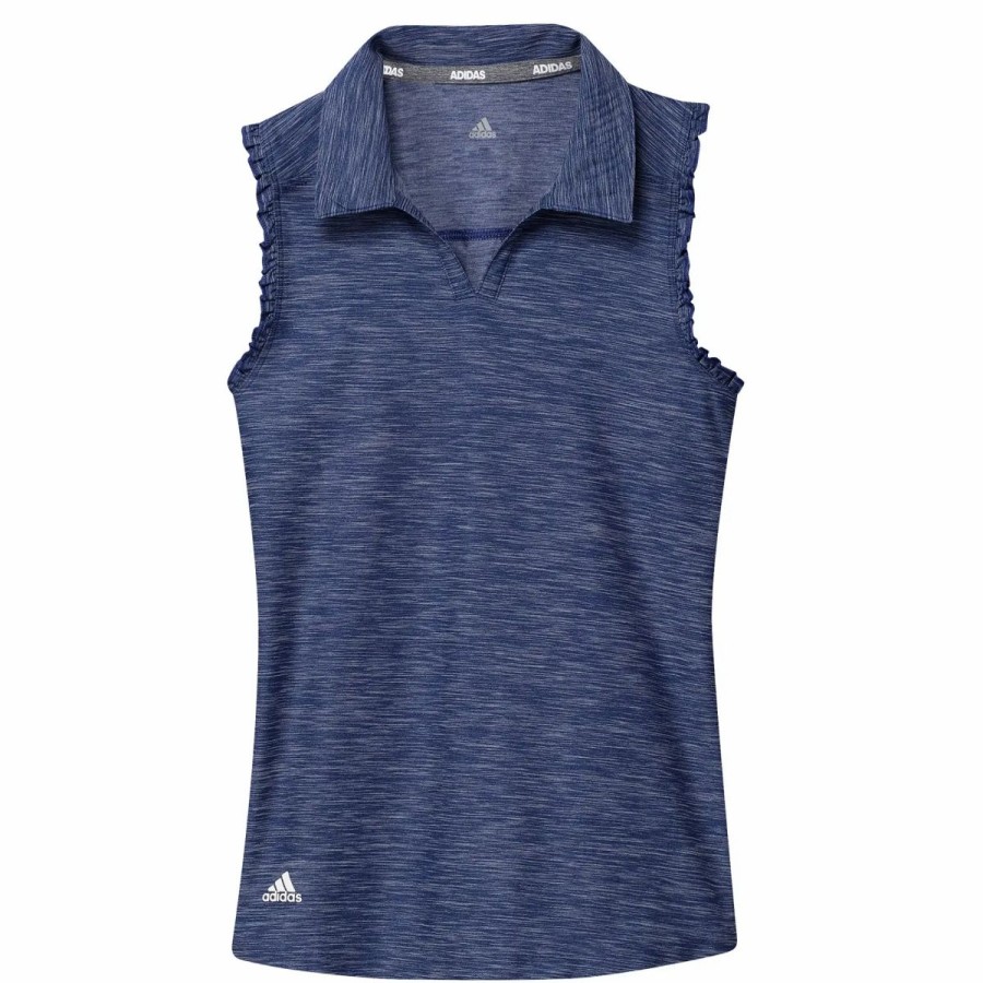 Kids Golf * | Adidas Golf Adidas Spacedye Girls Sleeveless Golf Polo Dark Blue