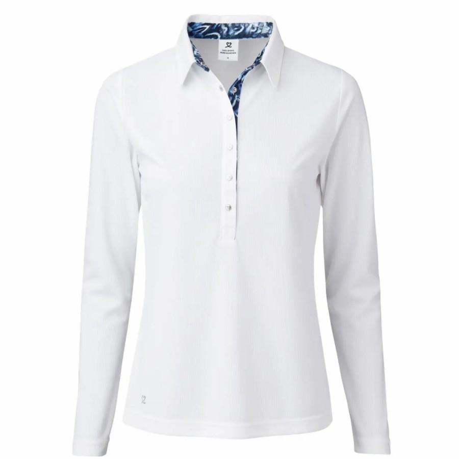 Clothes * | Daily Sports Alleja White Womens Long Sleeve Golf Polo White 100