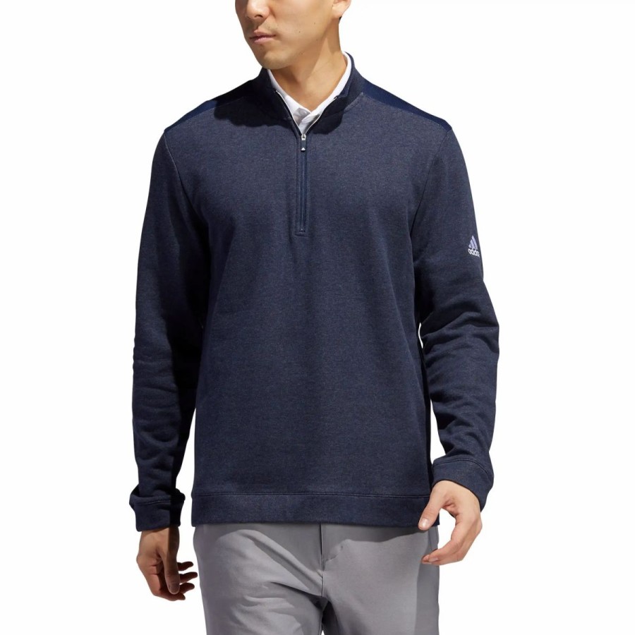 Clothes * | Adidas Golf Adidas Heathered Mens Golf 1/4 Zip Collegi Nvy Mel