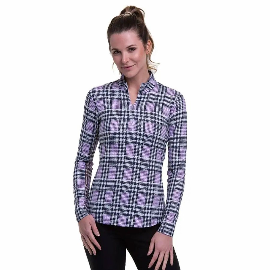 Clothes * | Ep Ny Ep New York Glen Plaid Black Multi Mock Womens Golf 1/4 Zip Black Multi 003