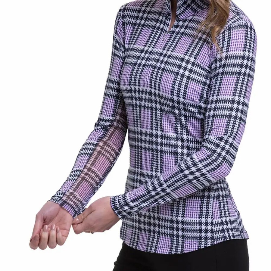 Clothes * | Ep Ny Ep New York Glen Plaid Black Multi Mock Womens Golf 1/4 Zip Black Multi 003