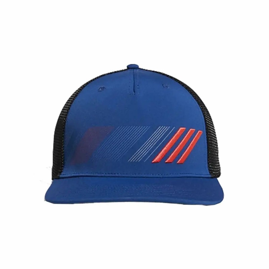 Accessories * | Adidas Golf Adidas Stripe Trucker Hat Tr Blue/Shk Red