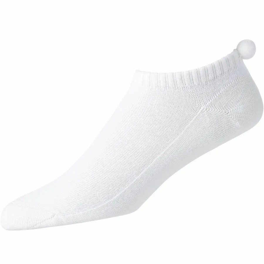 Clothes * | Footjoy Prodry Lightweight Pom Pom White Womens Golf Socks