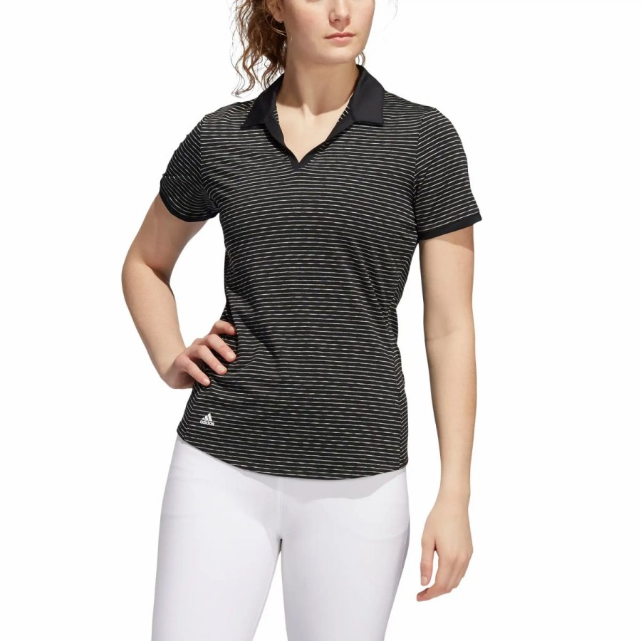 Clothes * | Adidas Golf Adidas Ultimate365 Space-Dyed Striped Womens Golf Polo Black