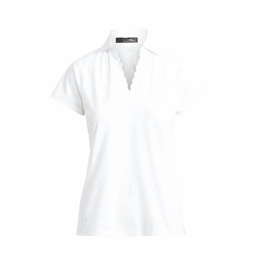 Clothes * | Polo Ralph Lauren Rlx Ralph Lauren Scallop Placket White Womens Golf Polo Pure White