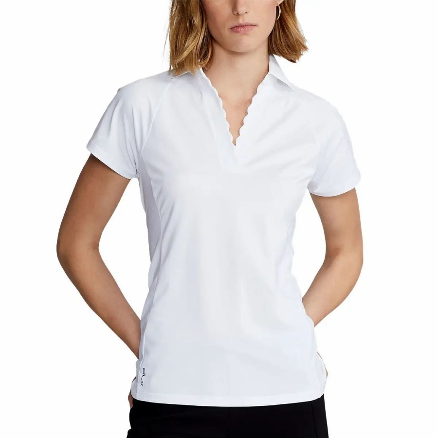 Clothes * | Polo Ralph Lauren Rlx Ralph Lauren Scallop Placket White Womens Golf Polo Pure White