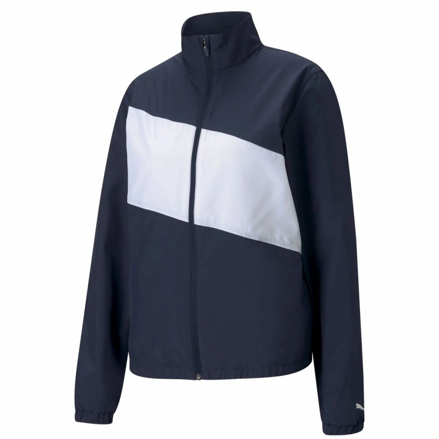 Clothes * | Puma Golf Puma First Mile Wind Womens Golf Jacket Navy Blazr/Wht