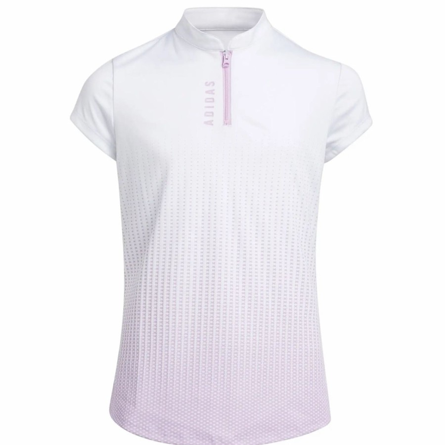 Kids Golf * | Adidas Golf Adidas Heat.Rdy Mock Girls Golf 1/4 Zip White/Lilac 100