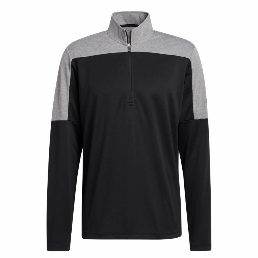 Clothes * | Adidas Golf Adidas Lightweight Uv Mens Golf 1/4 Zip Black Melange