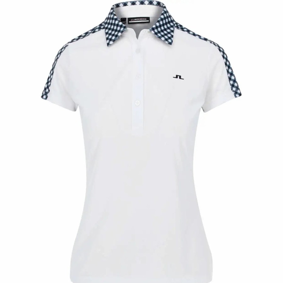 Clothes * | J.Lindeberg J. Lindeberg Cara Gingham Womens Golf Polo Gingham/Nvy/Wht