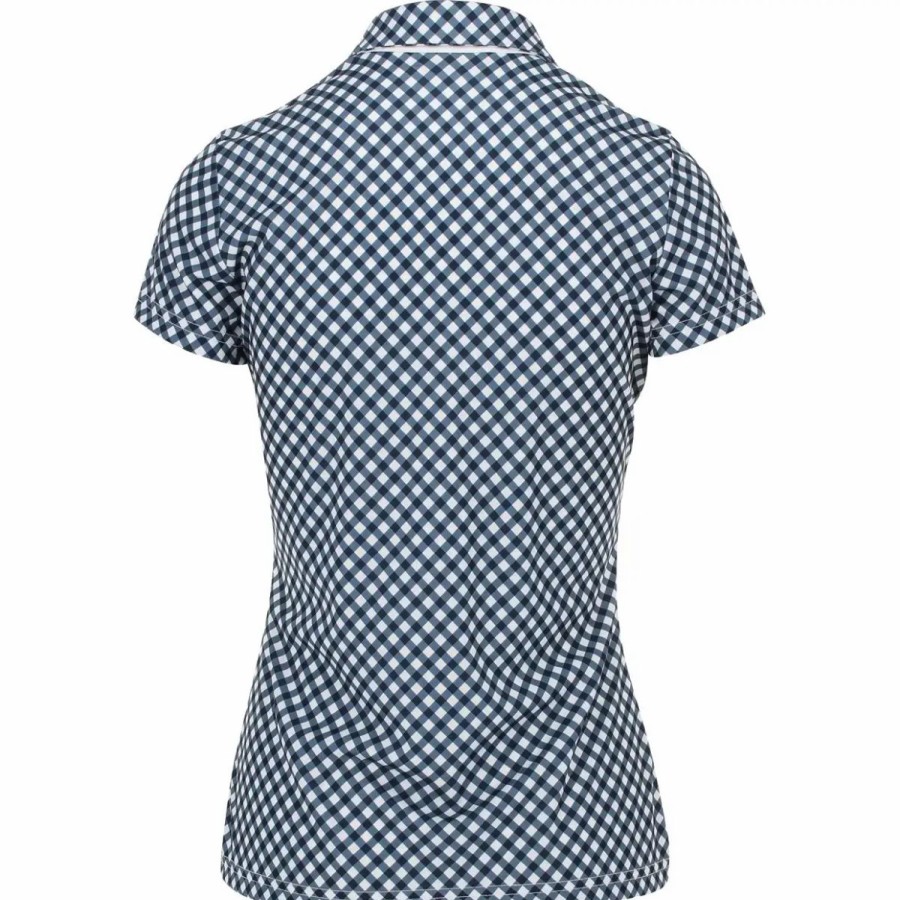 Clothes * | J.Lindeberg J. Lindeberg Cara Gingham Womens Golf Polo Gingham/Nvy/Wht