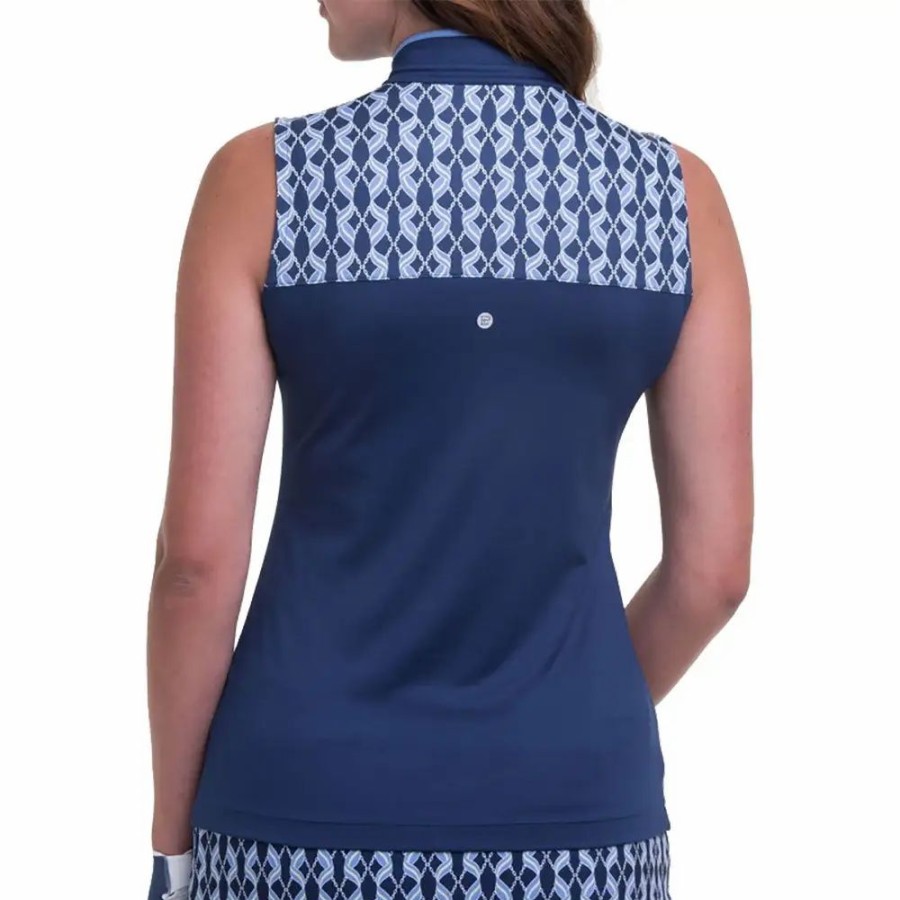 Clothes * | Ep Ny Ep New York Zip Mandarin Inky Multi Womens Sleeveless Golf Polo Inky Multi 4061