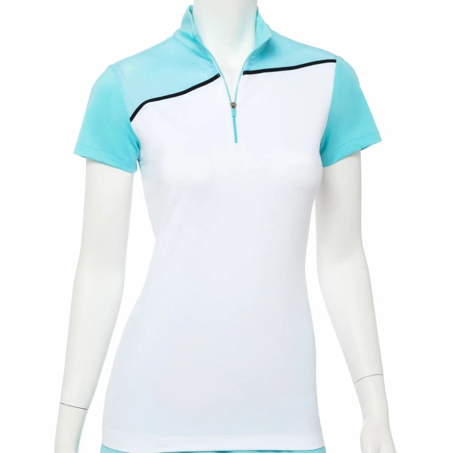 Clothes * | Ep Ny Bora Bora Cap Mesh Overlay Womens Golf Polo White Multi 113